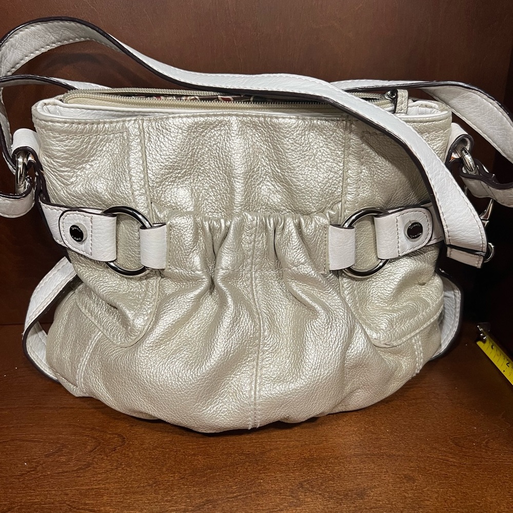 Tignanello metallic gold and white leather purse